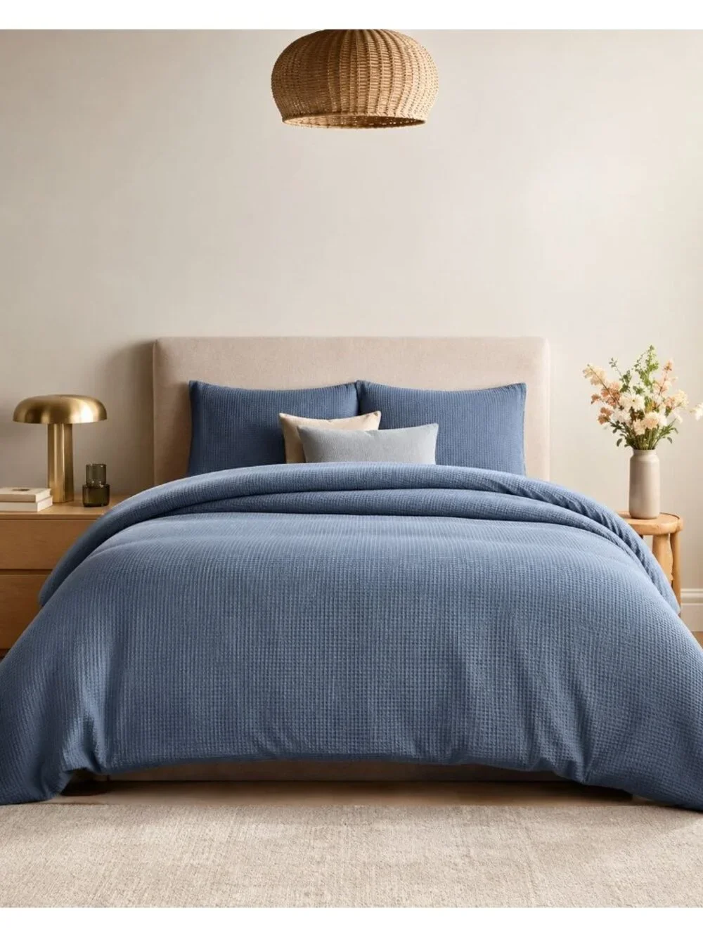 S31 | Quince Organic Luxe Honeycomb Duvet Cover Set King Cal King Indigo NWOT